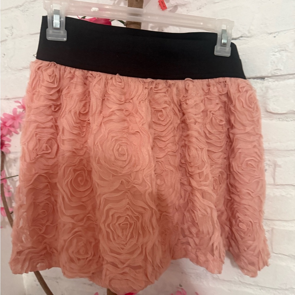 Charlotte Russe Pink Rosette Skater Skirt with Black Waistband